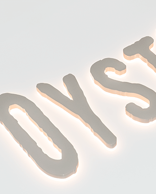 OYSTERSという文字のパリレターの薄いサイン