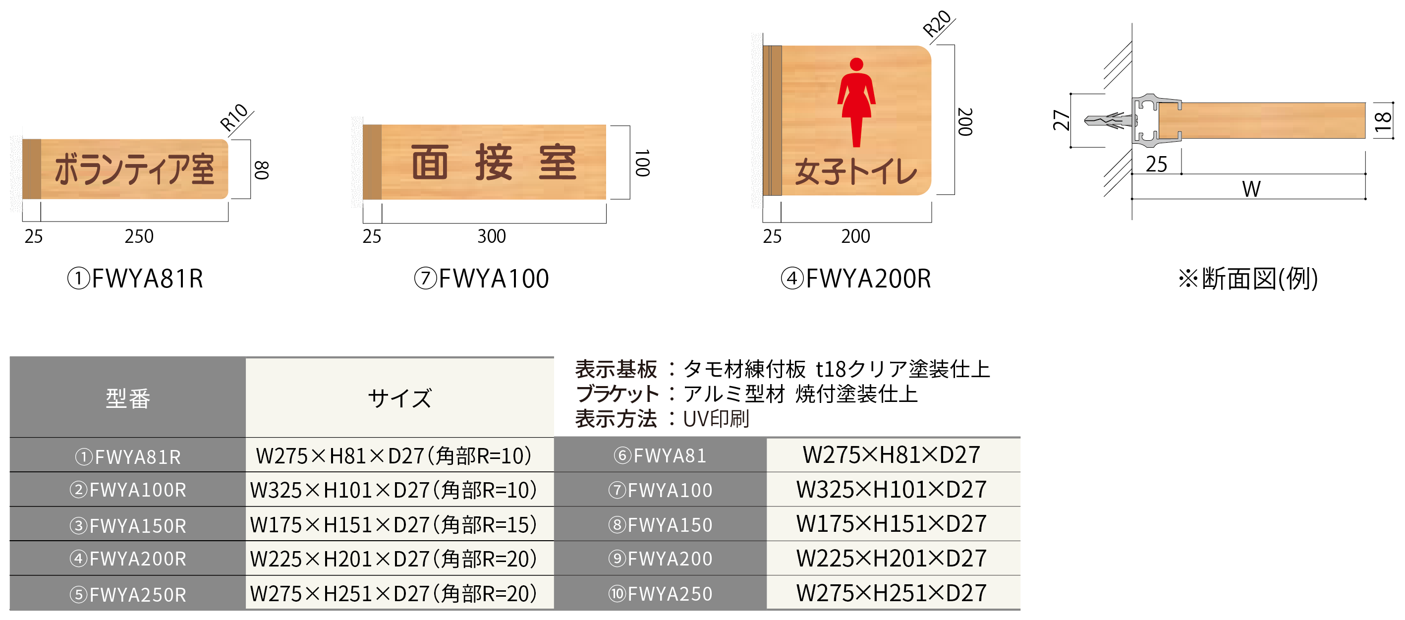 ハッケンルームサイン タモプレート側面型