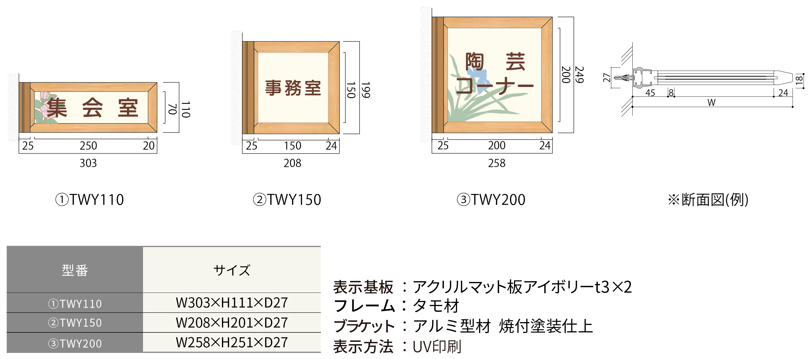 ハッケンルームサイン タモプレート側面型