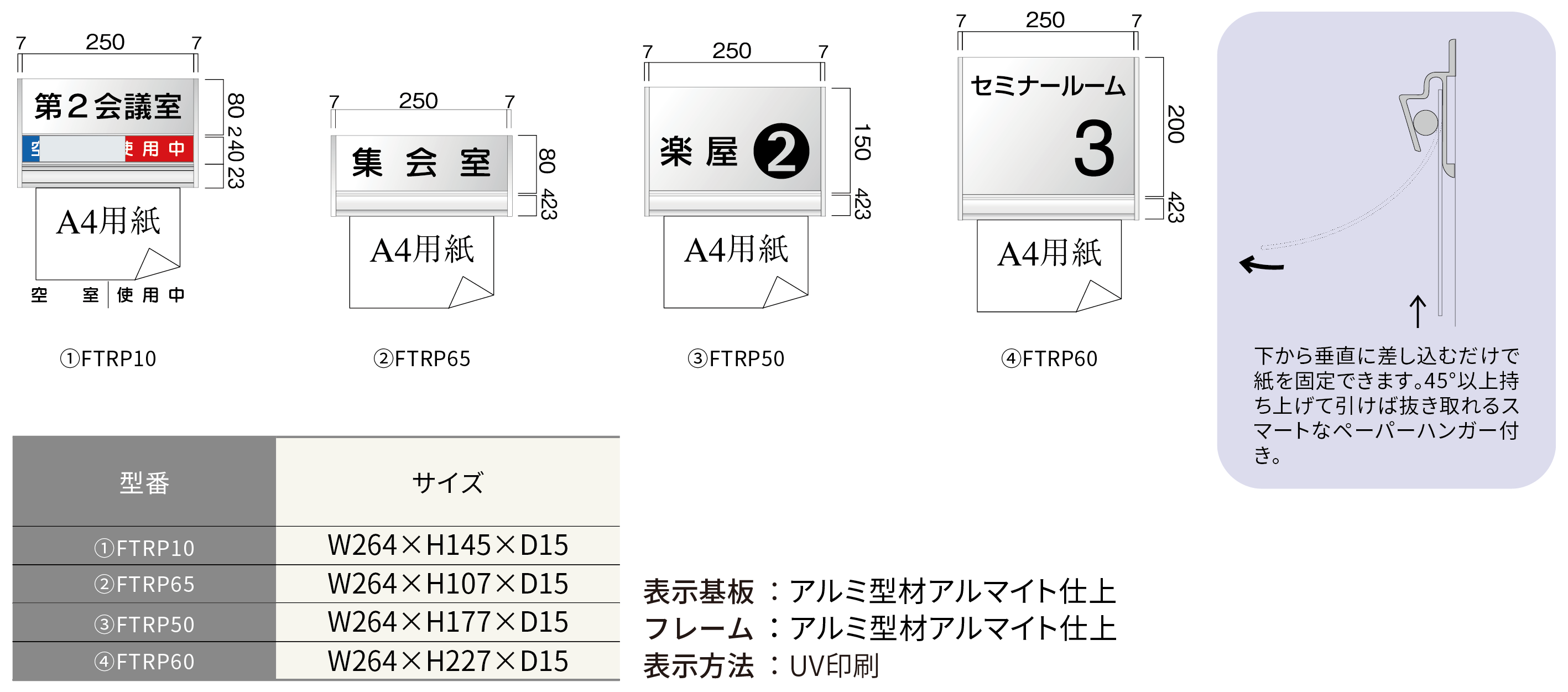 ルームサイン：フリーサイズプレート　正面型在空表示付き