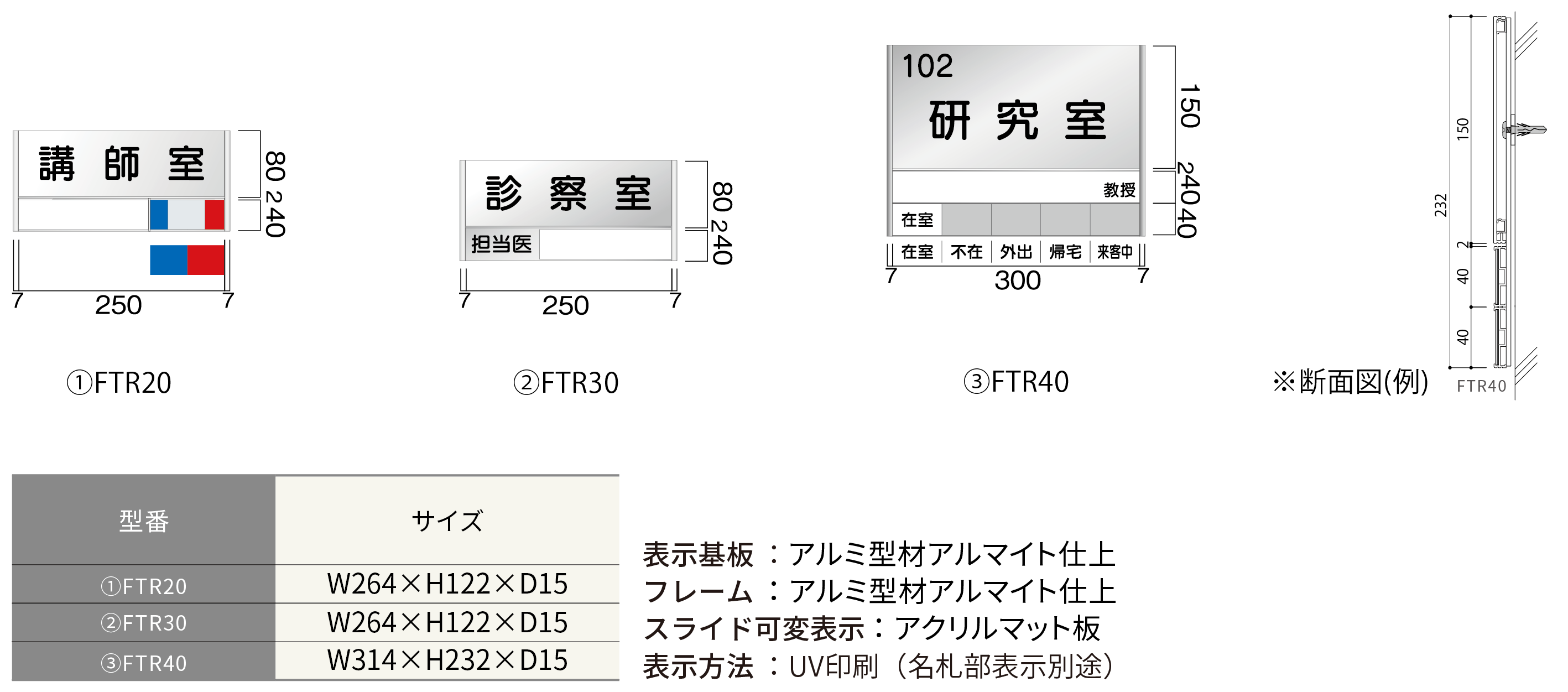 ルームサイン：フリーサイズプレート　正面型氏名表示付き