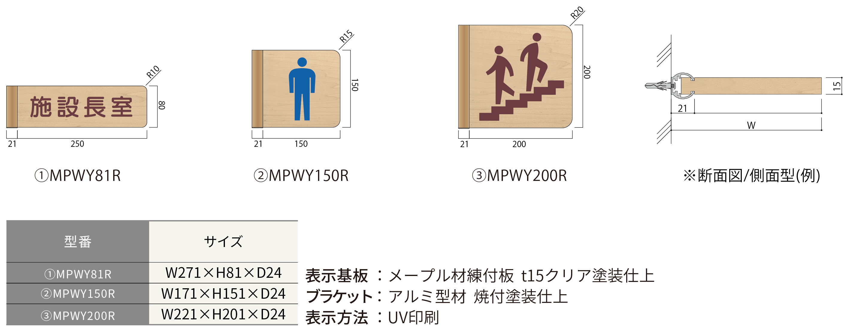 ハッケンルームサイン ウォールナットプレート側面型