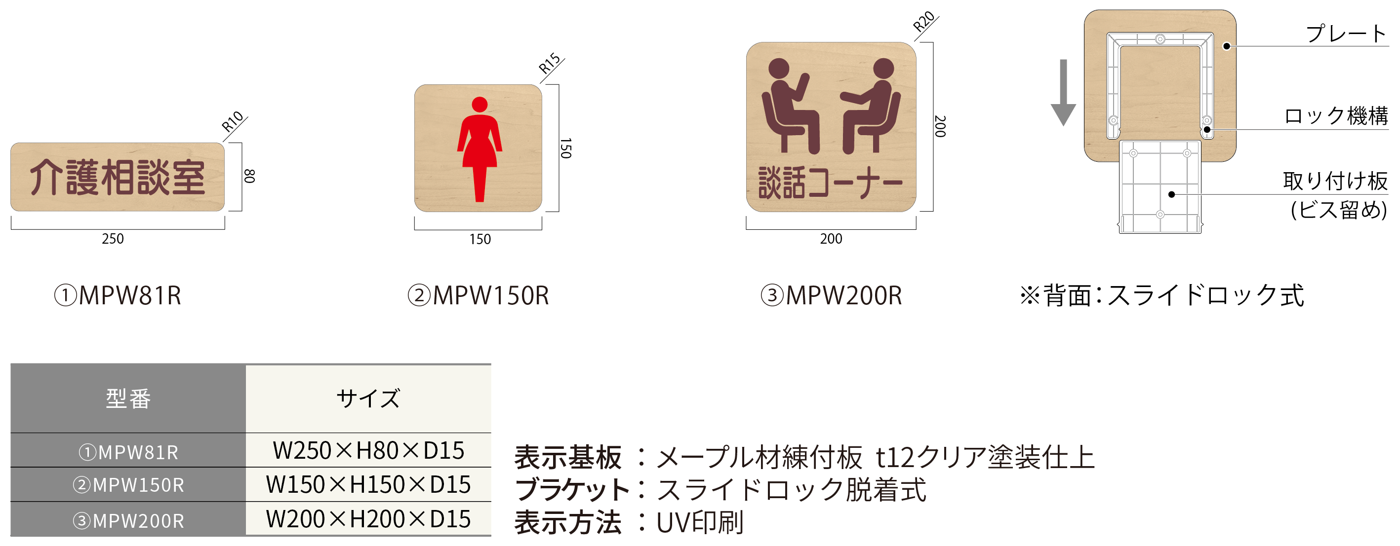 ハッケンルームサイン ウォールナットプレート側面型