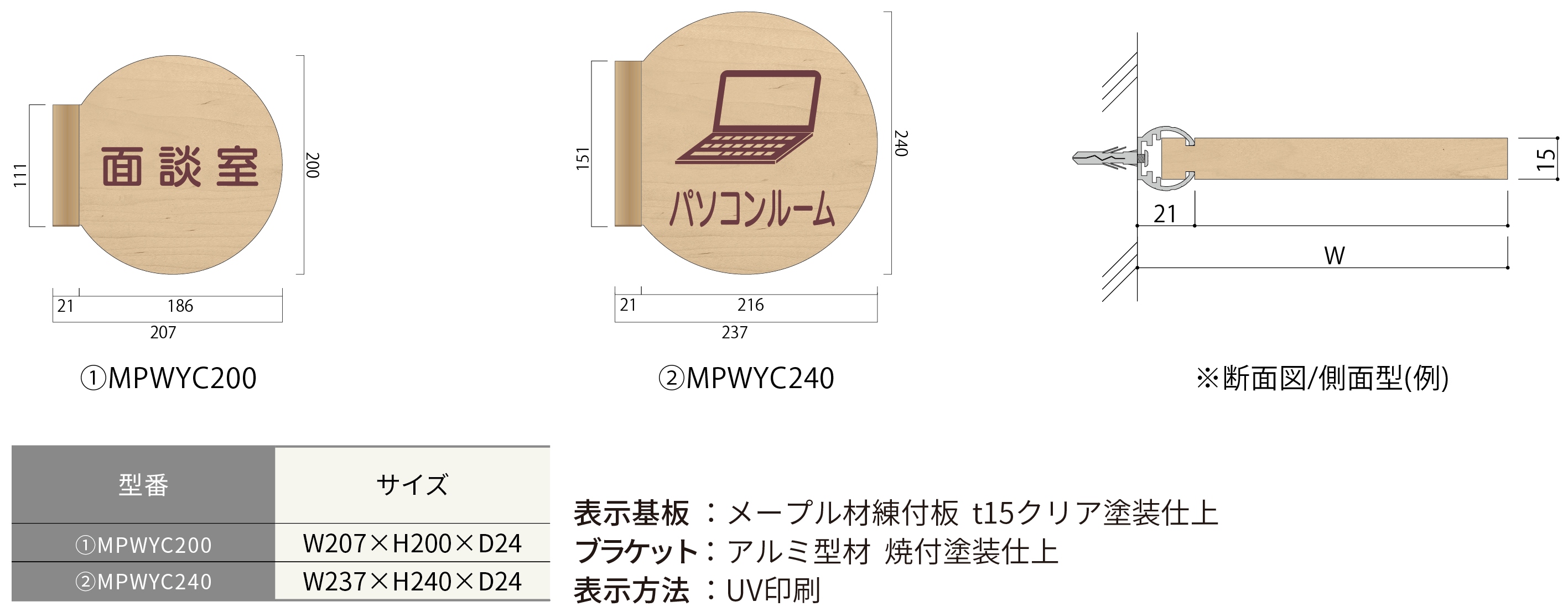 ハッケンルームサイン ウォールナットプレート側面型